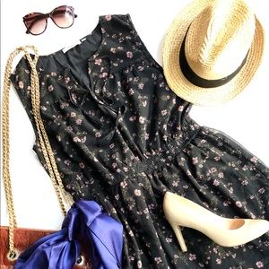 Dex tie neck stretch waist poly blend dress